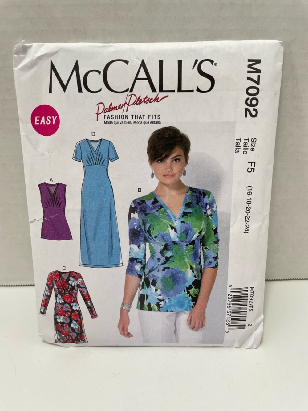 McCALL'S  Wrap-Style Top Pattern M7092, Sizes 8-24, uncut
